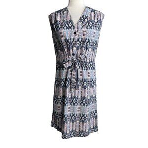 Tucker Sleeveless Shirt Dress Cinched Waist Partial Button Front SILK Women's Sm